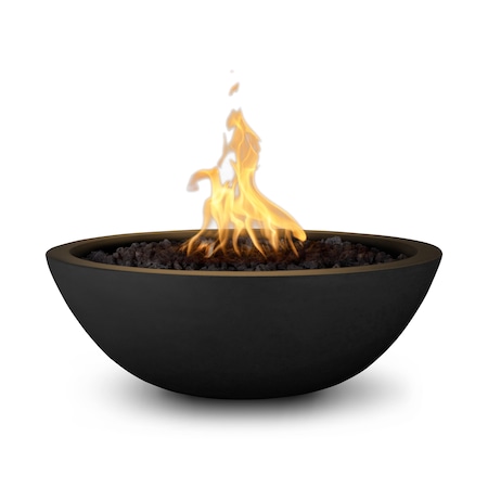 The Outdoor Plus 27 Round Sedona Fire Bowl, GFRC Concrete, Black, Low Voltage Electronic Ignition, Liquid Propane OPT-27RFOE12V-BLK-LP